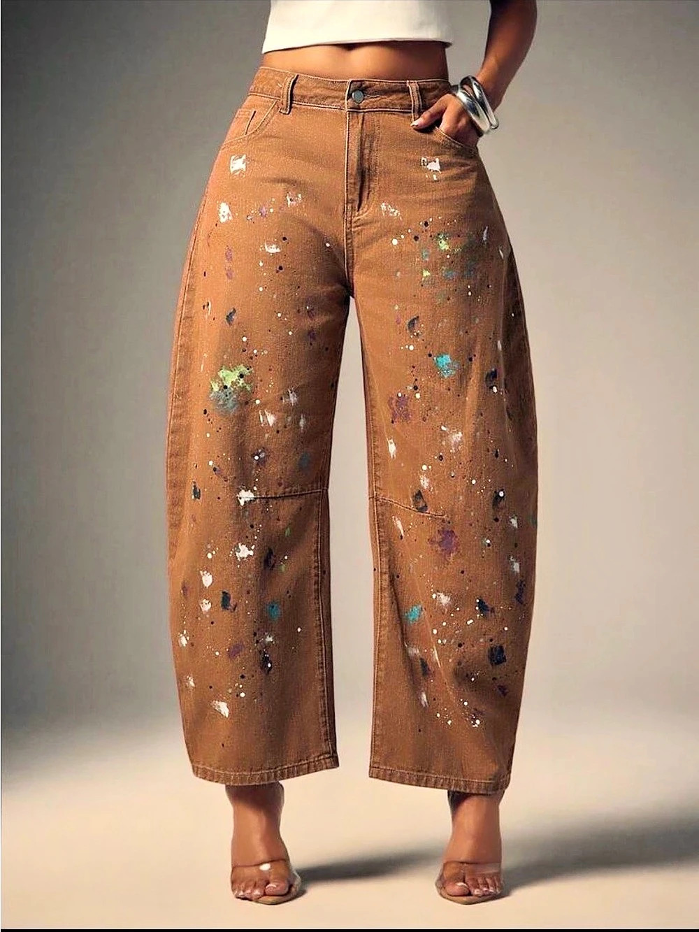 Wide-Leg Painted Pants in Brown Like New